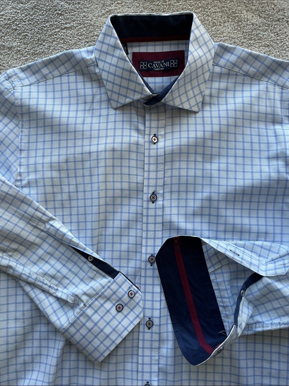 House of Cavani Long Sleeve Shirt Blue Counterpane Sz L